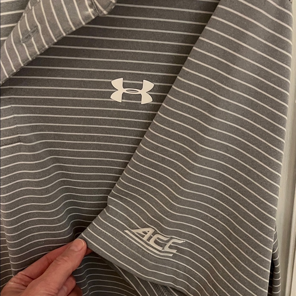 Under Armour Gray and White Striped Polo